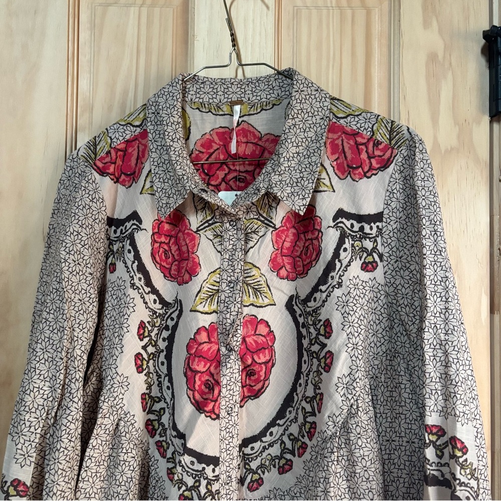 🆕Free People ‘Smell The Roses’ Button Down Mini Shirt Dress Sz M - Picture 9 of 13